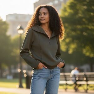 NWT ADAY Home Stretch Scuba Funnel Neck Pullover in Moss Size XS